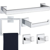 5 Pieces Bathroom Hardware Accessories Set Polished Chrome, 16Inch Bathroom Towel Rack Set SUS304 Stainless Steel, Square Bath T