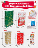 Christmas Gift Bags, 30pcs Christmas Bags for Gifts, Drawstring Christmas Gift Bags Assorted Sizes-Large, Medium, Small, Christm