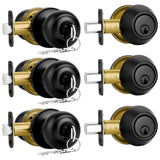 Plustool 3 Pack Front Door Lock Set Matte Black,Exterior Door Lock Set with Deadbolt,Single Cylinder Deadbolt Lock and Door Knob