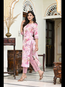 Gosriki Women'S Cotton Blend Printed Straight Kurta With Pant (Ps-Pink-Cmd-Gs_M_Pink_Medium),Pink,,B0C6GZPGRQ