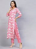 Anni Designer Women'S Cotton Blend Printed Straight Kurta With Pant (Pustak Pink-Nw_Xl_Pink_X-Large),Pink,XL,Cotton Blend,Regular,kurta