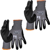 Klein Tools 60585 Work Gloves, Knit Dipped Cut Resistant ANSI A2 Nitrile Coated Gloves, HPPE Fabric, Touchscreen Capable, Large,