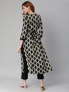 Gosriki Women'S Cotton Blend Chex Printed Straight Kurta With Pant (Chix Black-Gs_Xl_Black_X-Large),Black,,B0BXLS3GMR