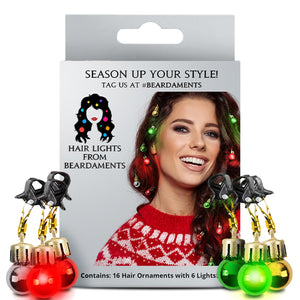 Beardaments Christmas Hair Accessories for Women - Light Up Baubles with Red and Green Lights - Fun Christmas Accessories for Wo