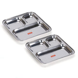 Sumeet Stainless Steel 3 in 1 Idli Wada Compartment plate/Snack Plate/Breakfast Plate Set of 2Pcs, 21.7cm Dia, Silver
