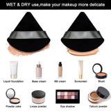 12 Pieces Black Cosmetic Powder Puff,2.76 inch Portable Soft Sponge Setting Face Puffs,Triangle Velvet Powder Puff with Ribbon B