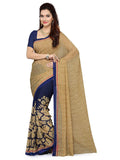 ishin Womens Georgette Saree With Unstitched Blouse Piece (Navy Blue)