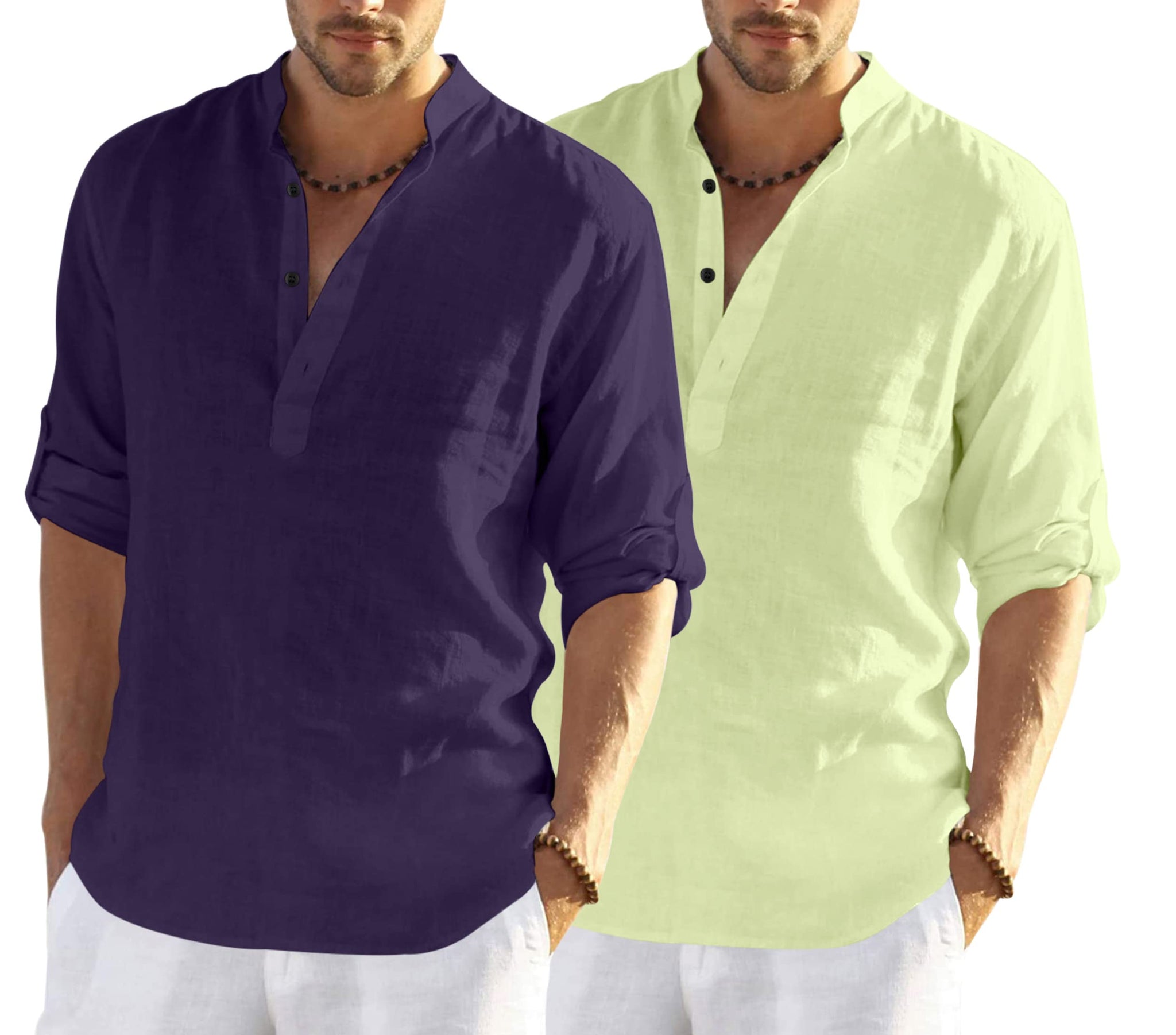 Bellstone Men'S Cotton Blend Solid Regular Dress Shirt (Kurta800_Combo_Purple_Light Yellow_Xl