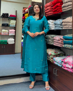 Gosriki Women'S Rayon Blend Straight Embroidered Kurta With Pant (Bloom Sky Blue-Vks01-Gs_L_Sky Blue_Large),Sky Blue,,B0DK9P8964