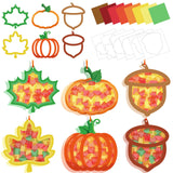Kepeel 42 Packs Fall Suncatchers Crafts for Kids, Thanksgiving DIY Leaf Pumpkin Acorn Tissue Paper Sign Art Crafts Kit Gift for 