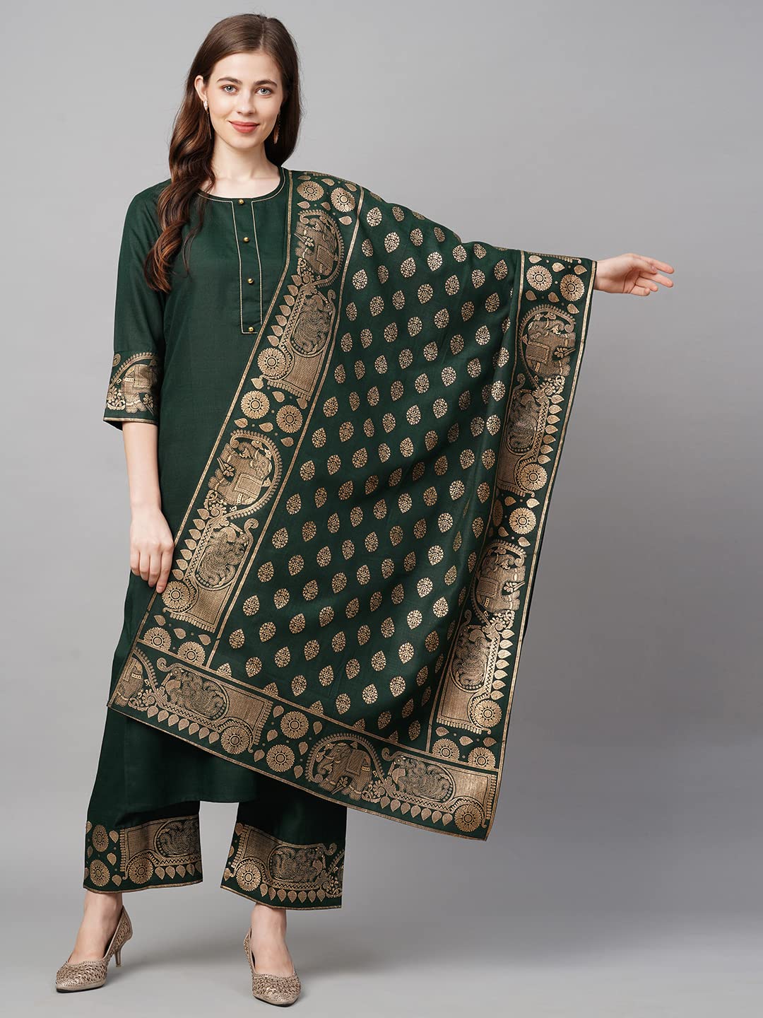 Gosriki Women'S Cotton Straight Kurta With Palazzo & Dupatta (Kpzd-Cot-10098-Green_Xxl-Go_Green_Xx-Large),Green,2,B09P658VKM