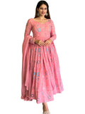 Women Floral Print Anarkali Kurta With Pant And Dupatta (Medium) (Xl Ligth Pink) (M Ligth Pink),Ligth Pink,M