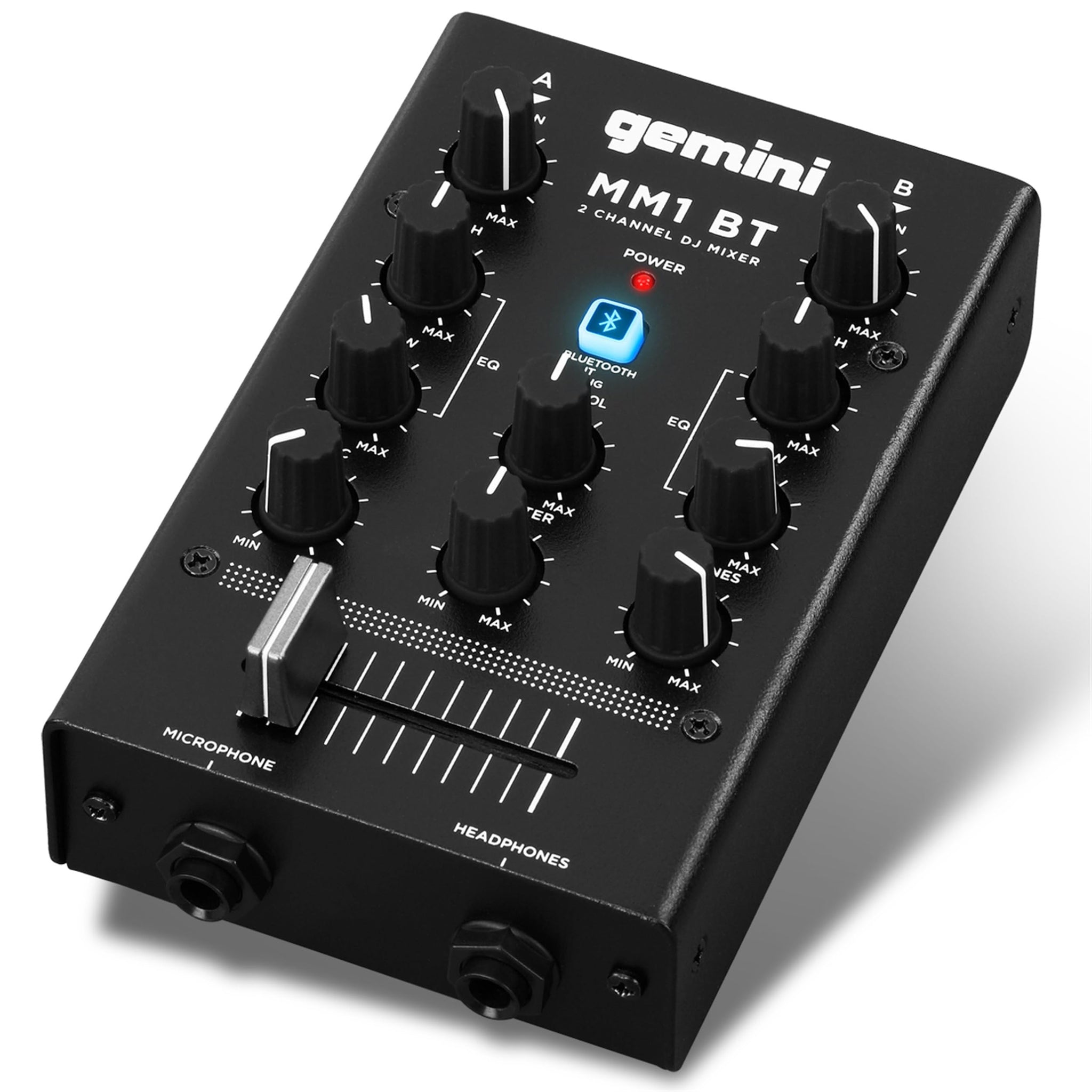 Gemini Sound Mm1Bt Bluetooth Professional Audio 2-Channel Dual Mic Input Stereo 2-Band Rotary Compact Dj Podcast Mixer With Cros
