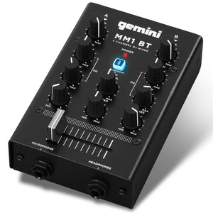 Gemini Sound Mm1Bt Bluetooth Professional Audio 2-Channel Dual Mic Input Stereo 2-Band Rotary Compact Dj Podcast Mixer With Cros