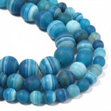 Yochus 60pcs Peacock Blue Dull Polish Matte Striated Agates Beads