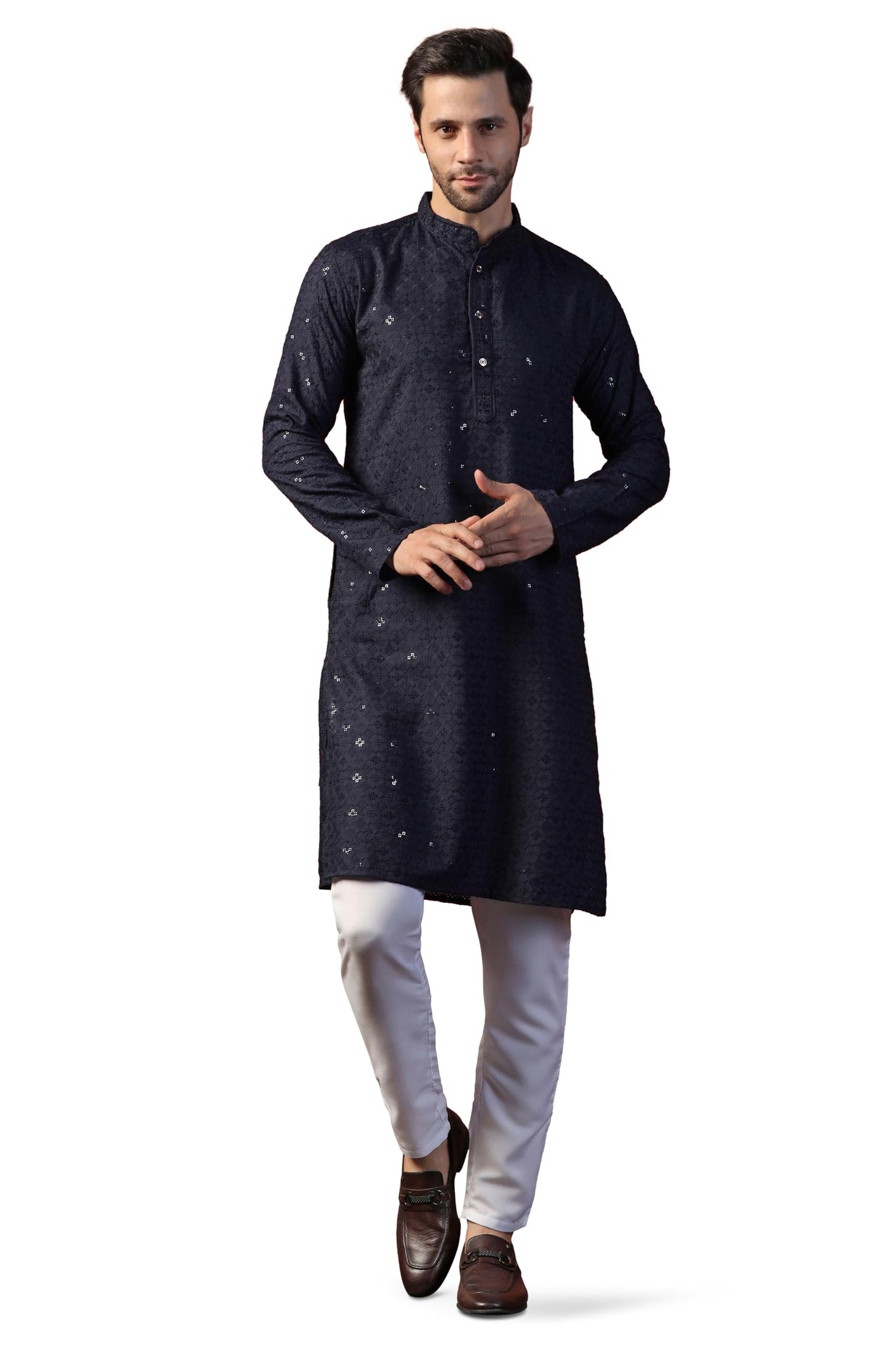 Toplot Kurta For Men || Men'S Ethnic Wear Sequin Embroidered Cotton Blend Kurta Set || Men'S Kurta (Men-Seq-Kurta-Set-5209-Navy-S),Navy,,B0DKF2NQYG