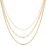 NUZON 3 Gold Layered Choker Necklace for Women 18K Gold Paperclip Chain Necklace Sets Simple Multi Layering Jewelry