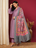 Gosriki Women'S Rayon Viscose Solid Straight Pakistani Kurta With Pant & Dupatta (Mawra Purple-Vks01-Gs_M_Purple_Medium),Purple,,B0F13V973R