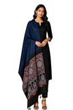 Ethnics Of Kutch Women Ajrakh Modal Silk Part Natural Dye Half Plain Dyeing Hand Block Print Dupatta With Tassels 2.5 Mtr Leng