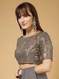 Oomph! Readymade Blouse For Women, Brocade, Boat Neck, Rbbl504 Cloud Grey 2Xl