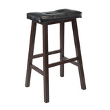 Winsome 3-Piece Harrington Drop Leaf High Table With 2 Cushion Saddle Seat Stools, 29-Inch, Brown