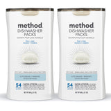 Method Dishwasher Detergent Packs, Fragrance Free + Clear, Dishwashing Rinse Aid to Lift Tough Grease and Stains, 54 Dishwasher 