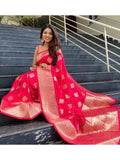 Sugathari Womens Banarasi Saree Pure Kanjivaram Silk Saree Soft New Ladies 2023 Design Wear Pattu Sarees Latest Cotton Party Sari Collections With Blouse Piece For Wedding Sadi (Pari 122 Pink)