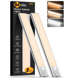 Gritin 10.2inch Under Cabinet Lighting Rechargeable -84 LED Super Bright,3-Color& 5 Level Brightness,4 Modes,Motion Sensor,Long 