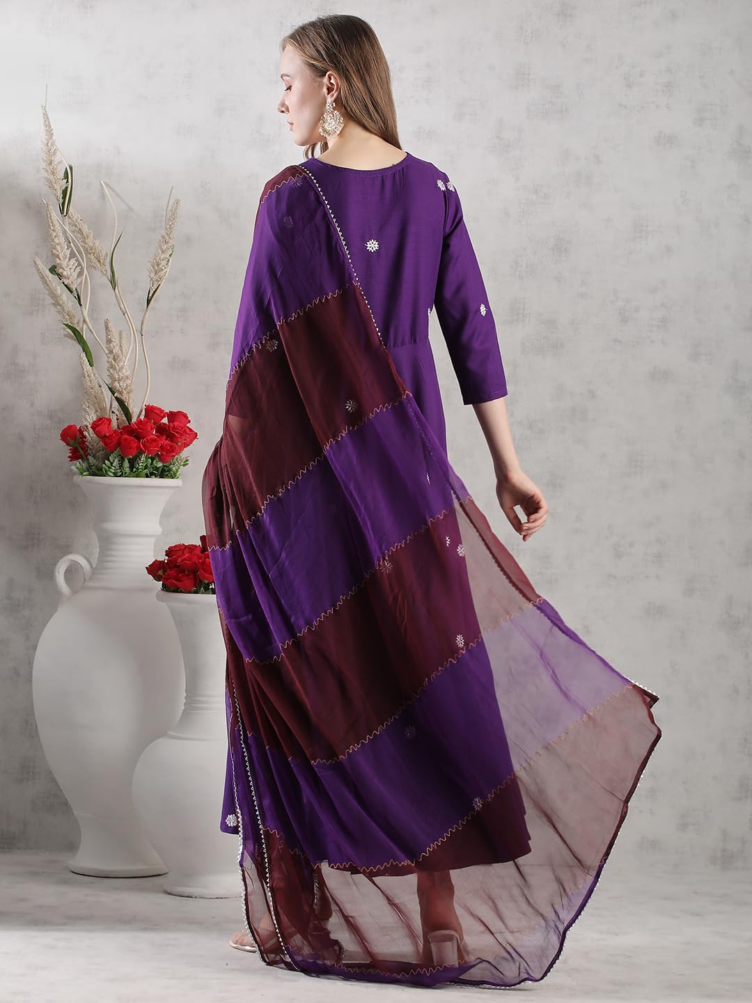 Gosriki Women'S Rayon Blend Anarkali Embroidered Kurta With Pant & Dupatta (Gsk-Purple-Vks03-Gs_3Xl_Purple_Xxx-Large),Purple,3,B0DJWGJMWY