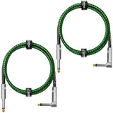 JoikYoik Guitar Cable 3.3ft 2-Pack, Tweed Cloth Braided Instrument Cable, TS 1/4 Inch Angled to Straight, for Electric Guitar/Ba