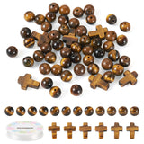 Beadthoven 52pcs Cross Stone Beads 8mm Tiger Eye Beads Natural Stone Gemstone Beads Loose Round Cross Spacers Easter Mini Bead C
