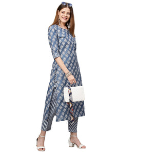 Gosriki Women'S Cotton Blend Printed Straight Kurta With Pant (Funnu New01 Blue_Xxl-Go_Blue_Xx-Large),Blue,2,B0B42MRGB2