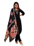 Yashika Solid Regular Print & Embroidered Straight Cotton Blend Stitched Woman Pant with Dupatta | Kurta Sets | Kurti for Women (AZ-YS-OG-KS2197-Parent_Black-New