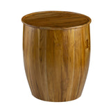 Benjara 25 Inch Round Accent Side Table, Mango Wood, Barrel Shape, Brown