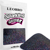 LEOBRO 100g / 3.5 oz Black Glitter, Holographic Fine Glitter for Crafts, Resin, DIY Jewelry Keychains Flowers Party Halloween De