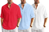 Bellstone Men's Cotton Blend Solid Regular Dress Shirt (KURTA1600_Triple_RED-Sky-White_L