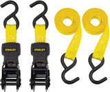 STANLEY S10002 Black/Yellow 1 x 10 Ratchet Tie Down Straps 500 lb Safe Working Load / 1,500 lbs Break Strength, 2 Pack