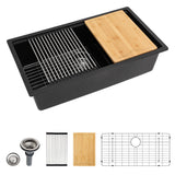 Dcolora 32 inches Granite Composite Kitchen Sink Workstation Black Undermount Single Bowl Large Kitchen Sink 32W x 19D x 10H, DC
