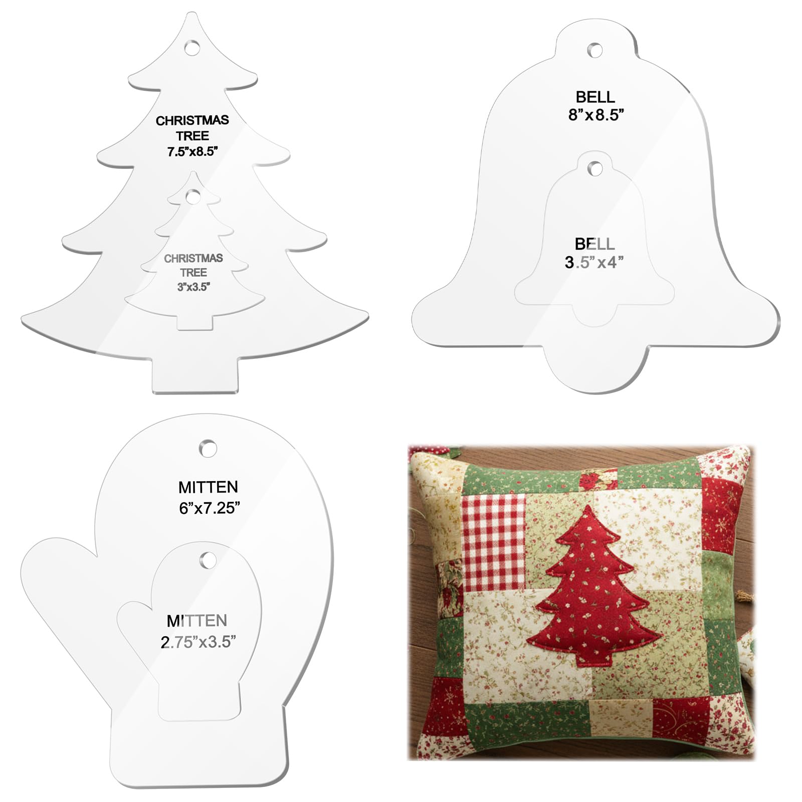 Kigley 3 Set Christmas Acrylic Quilting Template Ruler Christmas Tree Mitten Bell Template Patchwork Quilt Supplies for Use with