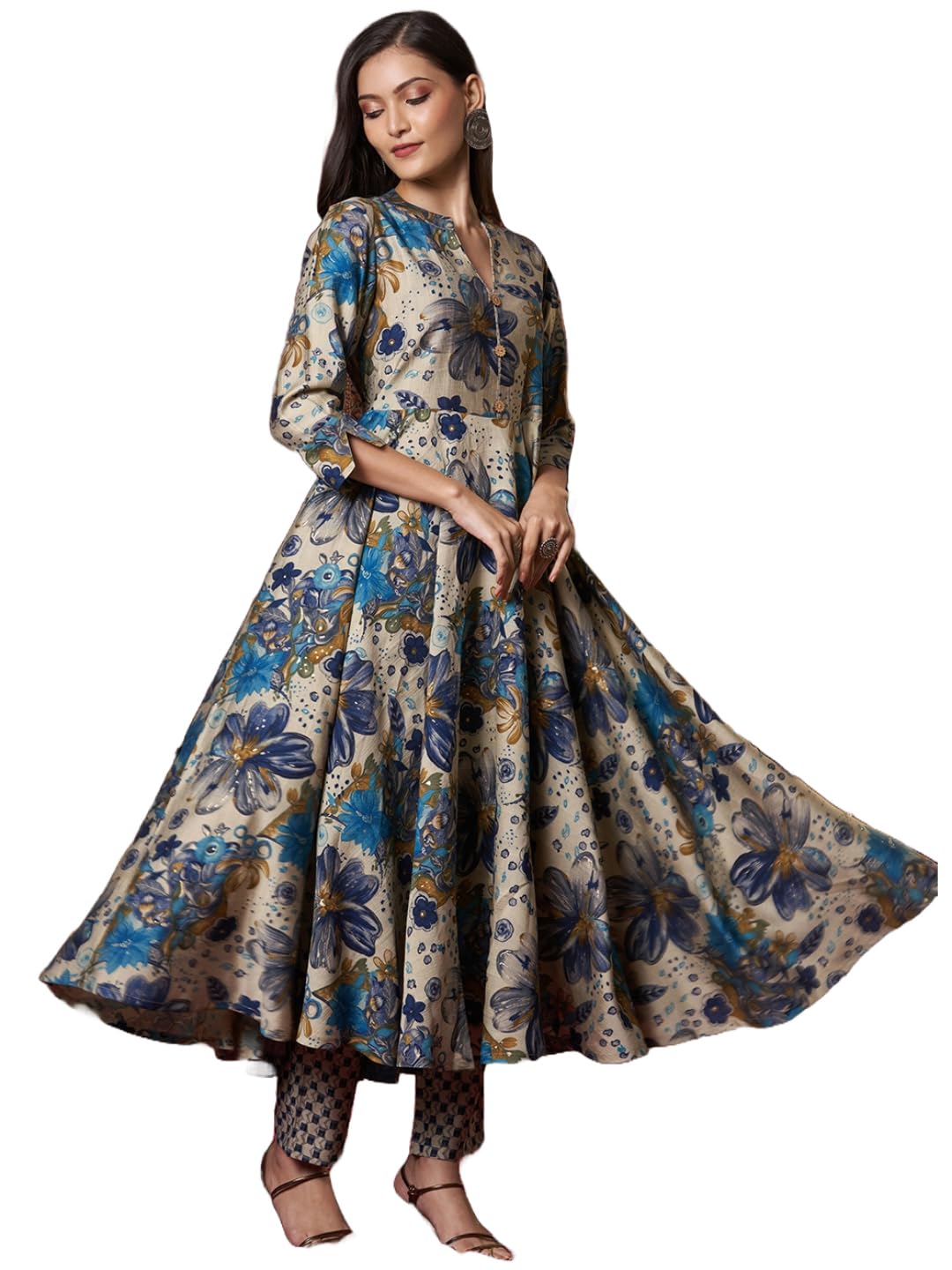 Anni Designer Women'S Rayon Blend Straight Printed Kurta With Pant (Vedham Blue_S_Blue_Small),Blue,S