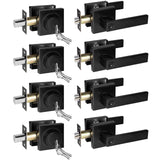 Black Front Door Handle and Single Cylinder Deadbolt Set, 4 Pack, Square Door Handle and Deadbolt Set, Door Locks for Front Door
