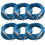 Seismic Audio - SATRX-25Blue6 - Pack of Six (6) 25 Foot Blue 1/4 TRS Patch Cable - Balanced Cord - Effects