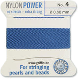 Griffin Bead Cord Nylon Blue #4 - Griffin NylonPower with Stainless Steel Needle Attached - for Knotting Pearls, Gemstones, Crys