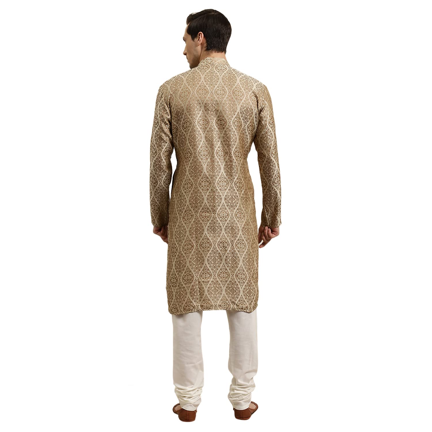 Sojanya (Since 1958 Men'S Jacquard Silk Beige & Gold Kurta Size 42