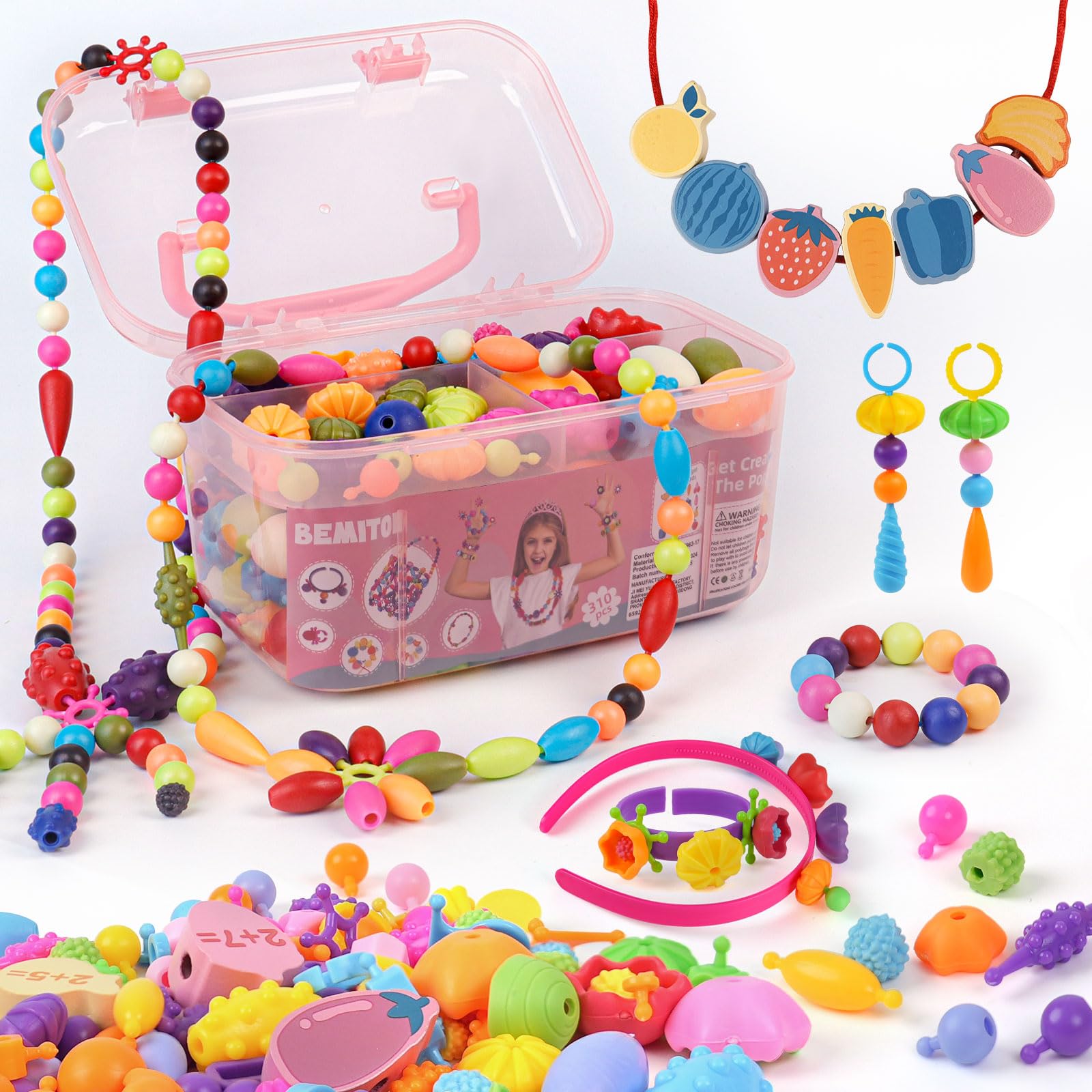 BEMITON Ideal Birthday Gift for Girls Aged 3 4 5 6 7 - Pop Beads Jewelry Making Kit, Arts and Crafts Toys for 3-7 Year Old Kids,