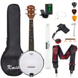 Kmise Banjolele 4 String Banjo Ukulele Concert 23 Inch with Skull Sound Point Inlay Tuner Strap Bag Strings Pickup Picks Ruler W