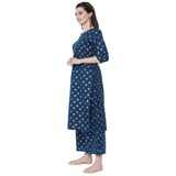Anni Designer Women'S Cotton Straight Kurta With Palazzo (New-Blue_Xl_Blue_X-Large),Blue,XL,Cotton,Straight,Palazzo