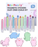 NewFamily Kids Art Chalk Set - 24 Color Dustless Chalk with Cute Magnetic Drawing Board, Creative Gift for Boys and Girls