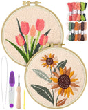 Erkoon Punch Needle Kit Adults Beginners, 2 Pcs Diy Easy Flower Embroidery Set For Starter Art Craft, Needling Punching Project 