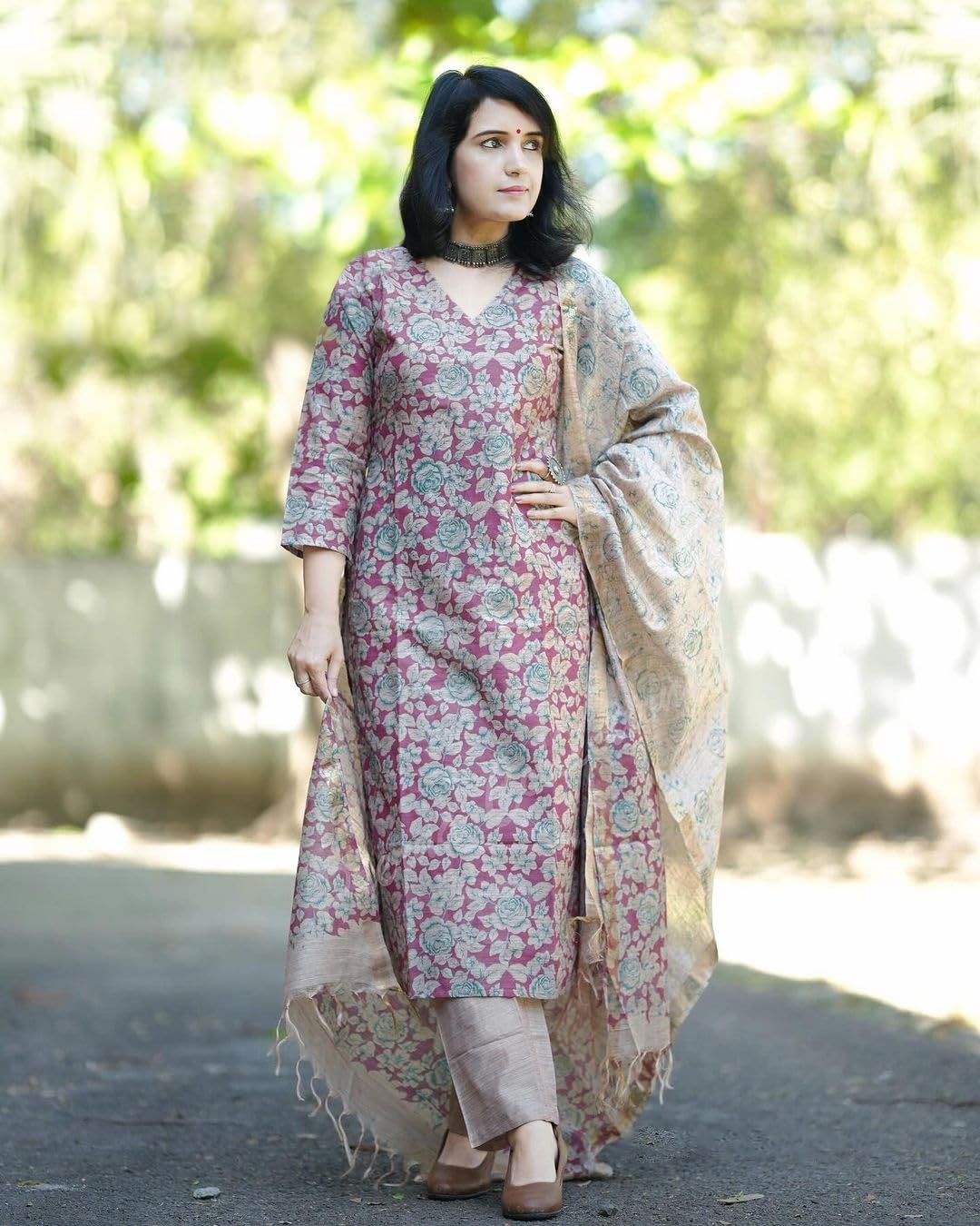 Gosriki Women'S Cotton Blend Printed Straight Kurta With Pant & Dupatta (Moringa Pink-Nw-Gs_3Xl_Pink_Xxx-Large),Pink,3,B0D4DPBN16